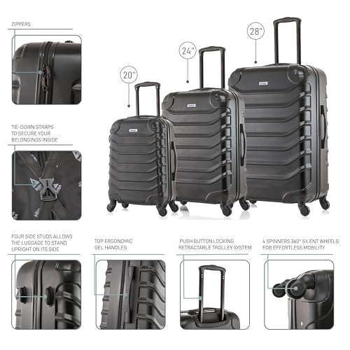 InUSA ENDURANCE Luggage with Spinner Wheels | Spacious Durable Lightweight Hardshell Suitcase, Travel Sets with Handle and Trolley | (20in, 24in, 28in) 3 Piece Luggage Set | Black - color: Black, size: 3-Piece Set (20-Inch, 24-Inch, 28-Inch)