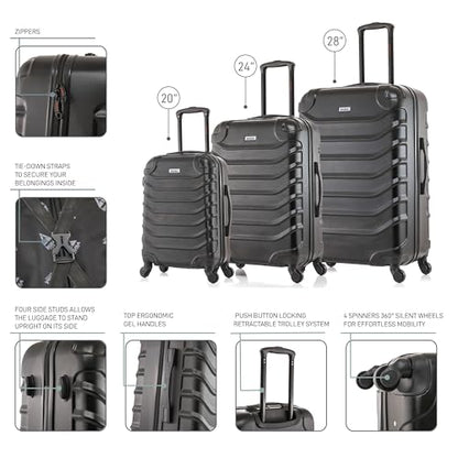 InUSA ENDURANCE Luggage with Spinner Wheels | Spacious Durable Lightweight Hardshell Suitcase, Travel Sets with Handle and Trolley | (20in, 24in, 28in) 3 Piece Luggage Set | Black - color: Black, size: 3-Piece Set (20-Inch, 24-Inch, 28-Inch)