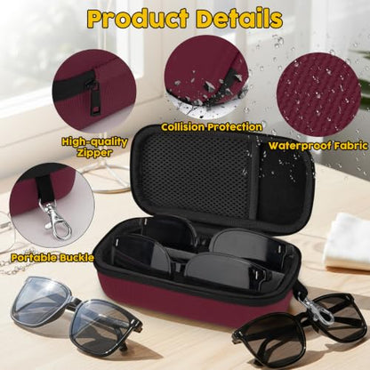 Double Eyeglasses Case, Hard Shell Glasses Case for Men Women - color: Red