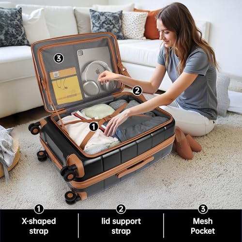 24'' Luggage,Hardside Suitcase w/Spinner Wheels,TSA LOCK - color: Black, size: 24" Mid-Checked