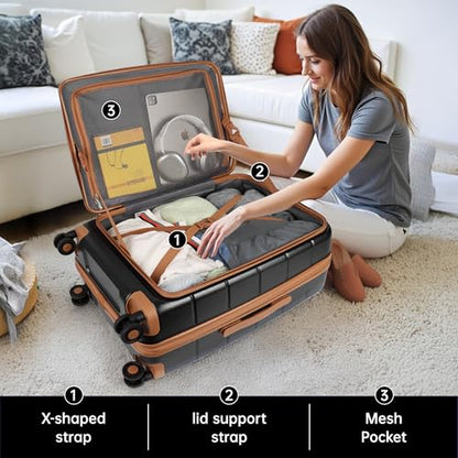 24'' Luggage,Hardside Suitcase w/Spinner Wheels,TSA LOCK - color: Black, size: 24" Mid-Checked