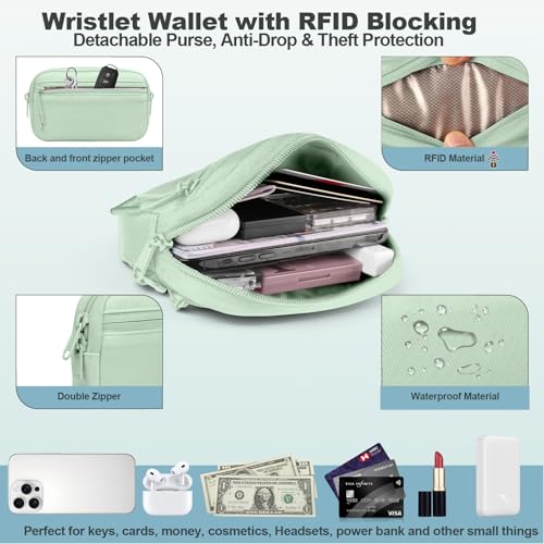 YFWE Clip and Go Strap for Phone with Wallet Crossbody, Adjustable Phone Lanyard with Detachable RFID Wristlet Wallet, Pattern Strap - Green (L) - color: Green-pattern Strap, size: Large