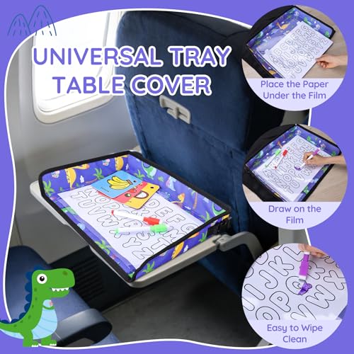 Kids Tray Table Cover, Airplane Tray Cover with Pockets - color: Blue