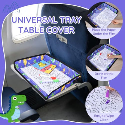 Kids Tray Table Cover, Airplane Tray Cover with Pockets - color: Blue
