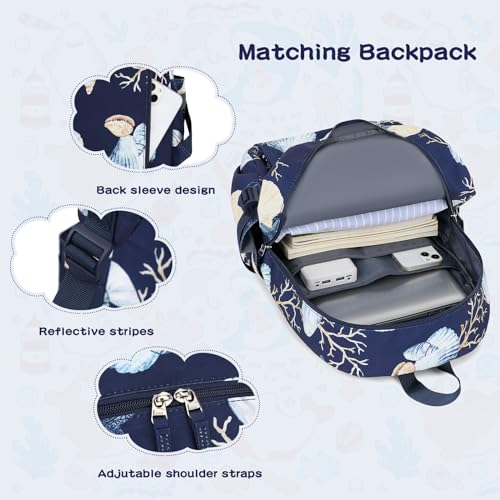 Somago 4 Piece Kid's Luggage with Backpack Set for Boys Girls Spinner 18" Hardside PC Rolling Carry on Suitcase with TSA Lock (Seashell Navy) - color: Seashell Navy, size: 4-Piece Set(BP/18inch)