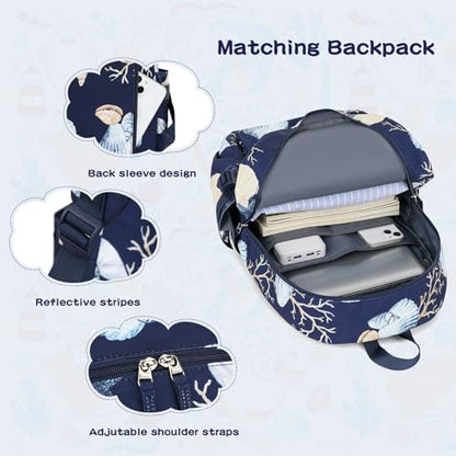Somago 4 Piece Kid's Luggage with Backpack Set for Boys Girls Spinner 18" Hardside PC Rolling Carry on Suitcase with TSA Lock (Seashell Navy) - color: Seashell Navy, size: 4-Piece Set(BP/18inch)