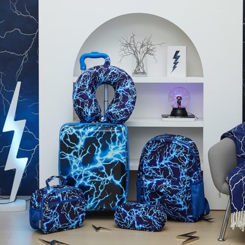 Redbaker 6 Pcs Kids Luggage Set, 17 Inch, Blue Lightning Pattern - style: Lightning