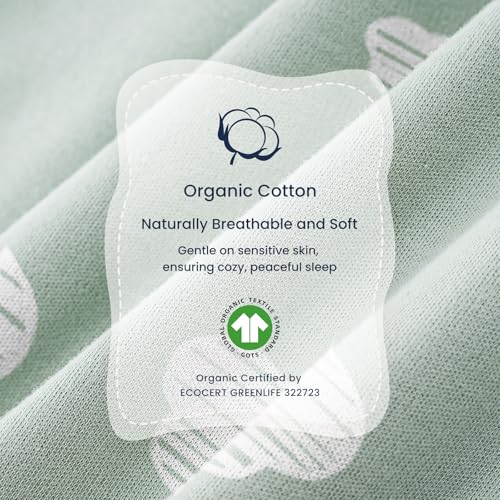 KaiyaBaby Organic Cotton Baby Sleep Sack, Long Sleeve 1.0 TOG, 0-6M - color: Green Sky, size: 0-6M