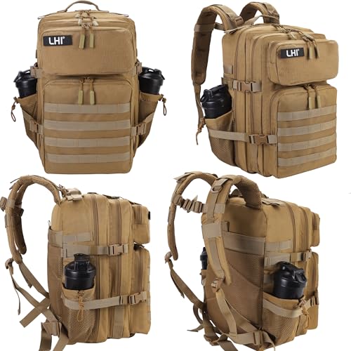 LHI Military Tactical Backpack for Men and Women 45L Army 3 Days Assault Pack Bag Large Rucksack with Molle System Tan - color: Tan