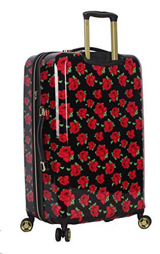 Betsey Johnson 26 Inch Checked Luggage Collection - Expandable Scratch Resistant (ABS + PC) Hardside Suitcase - Designer Lightweight Bag with 8-Rolling Spinner Wheels (Covered Roses) - color: Covered Roses