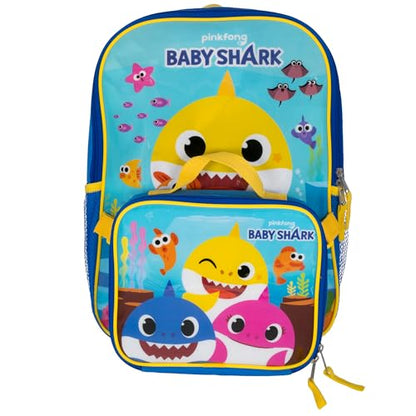AI ACCESSORY INNOVATIONS Baby Shark 2 Piece Backpack Set, Boys & Girls 16" School Bag, Blue