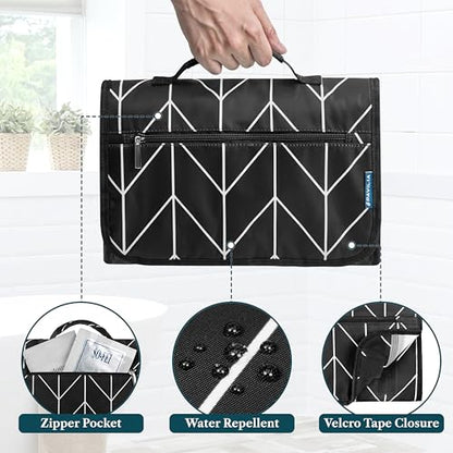 PAVILIA Hanging Toiletry Bag Travel Organizer for Women Men, Black Chevron - color: Black Chevron