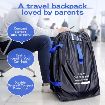 Travel Bag - Padded Car Seat Travel Bag Backpack, Blue-Black - color: Blue-black