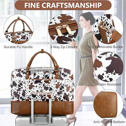 3PCS Weekender Bags for Women Large Overnight Bag, Brown Cow - color: Brown Cow