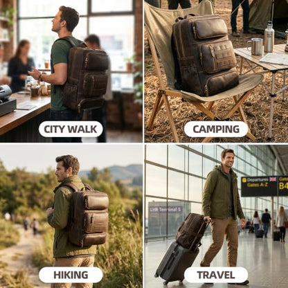 Full Grain Leather Backpack for Men, 17" Laptop Travel Rucksack, Brown - size: fits 17" laptop
