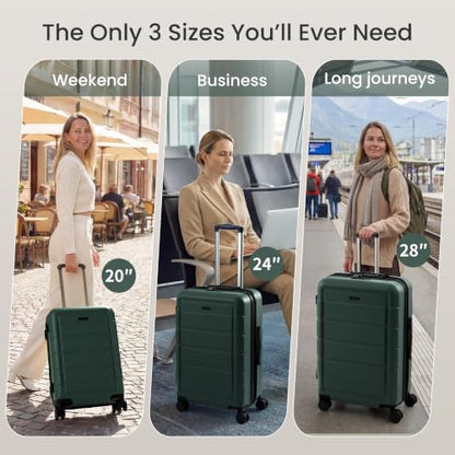SHOWKOO G-Series Luggage set 3pcs, 100% PC Durable Hardshell Suitcase - color: ArmyGreen, size: 3-Piece Set (20/24/28in)