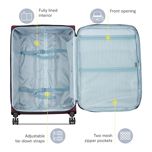 DELSEY PARIS Sky Max 3.0, 28 Inch Checked-Large Luggage, Burgundy | Checked-In Suitcase, Softside, Lightweight Durable Construction, Double Spinner Wheels, Soft Touch Carry handle - color: Burgundy, size: Checked-Large, 28 Inch