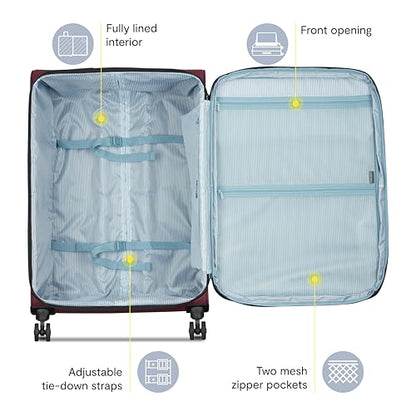 DELSEY PARIS Sky Max 3.0, 28 Inch Checked-Large Luggage, Burgundy | Checked-In Suitcase, Softside, Lightweight Durable Construction, Double Spinner Wheels, Soft Touch Carry handle - color: Burgundy, size: Checked-Large, 28 Inch