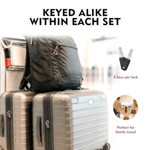 SURE LOCK Mini TSA Approved Keyed Luggage Lock – One Key Opens All, Fits Tight Zipper Gaps & Small Pull Holes, Compact Travel Lock for Suitcases, Backpacks & Handbags - color: BLACK 2 LOCKS
