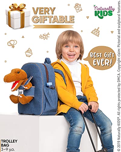 Naturally KIDS Toddler Suitcase w. Plush Brown Dinosaur Toy, w. Pockets - color: 04 Dinosaur Trex, size: Large