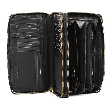 RFID Leather Wallet for Women, Genuine RFID Leather Card Holder - color: Square - Black