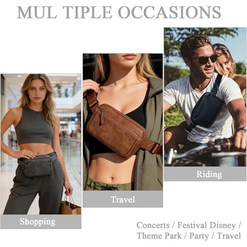 Fanny Packs for Women, Large Vegan Leather Waterproof Belt Bag, Brown - color: Brown