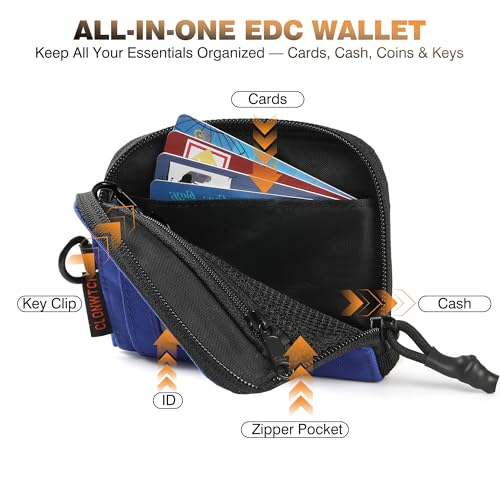 남성용 RFID 차단 동전 지갑, 지퍼 포켓이 있는 500D 나일론 EDC 지갑 파우치, 신분증 창, 키 클립, 카드, 현금 및 필수품 정리함, 블루., 아니요 - color: 블루.