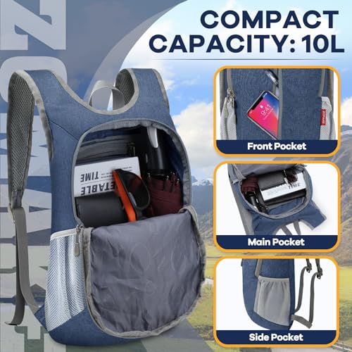 ZOMAKE 10L Ultra Lightweight Packable Backpack, Small Daypack Light Foldable Backpacks Water Resistant Day Bag for Hiking(Navy Blue) - color: Navy Blue A1, size: 10L
