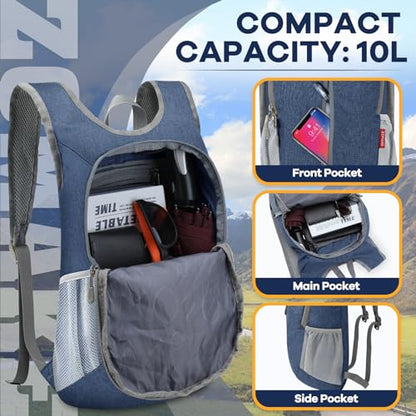 ZOMAKE 10L Ultra Lightweight Packable Backpack, Small Daypack Light Foldable Backpacks Water Resistant Day Bag for Hiking(Navy Blue) - color: Navy Blue A1, size: 10L