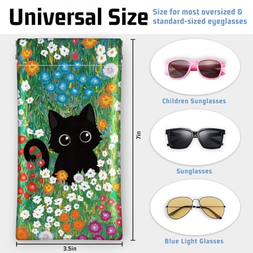Soft Glasses Case for Sunglasses Eyeglass Slim Pouch - color: Black Cat Floral