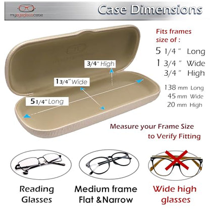 MyEyeglassCase Men Small Glasses case - Eyeglasses Hard Shell Holder Pouch & Cloth-Reading Slim & Narrow Case Heavy Duty - color: Pearl