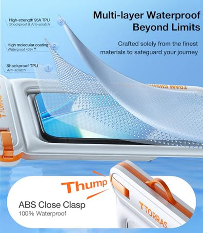TORRAS IP68 Waterproof Phone Pouch Floating with Double Space 7.0", White - color: White