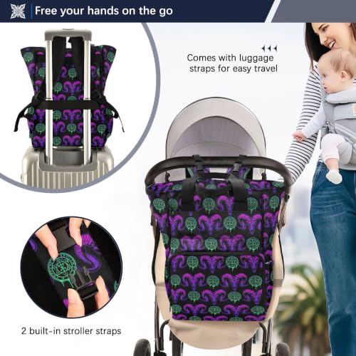 Mnsruu Diaper Bag Goth Mystical Ram Skull Large Changing Backpack Multifunction Travel Tote Mommy Bag Baby Diaper Backpack for Mom Dad - color: Ram Th004