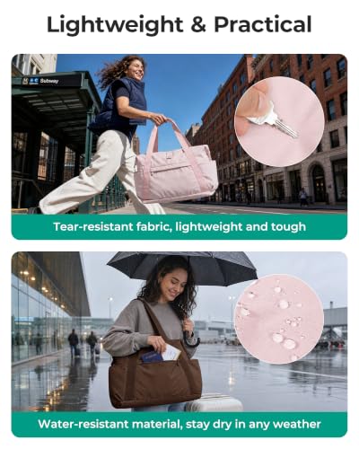 BAGSMART Foldable Travel Bag, 25L Personal Item Bag, Lightweight Gym Bag Carry on Bag, Duffle Bag for Travel Weekender Overnight Bag, Water Resistant - color: Coffee Brown