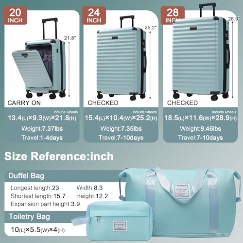 Merax Hardside Luggage Set,5 Piece Front Opening Suitcase Set.Light Blue - color: Light Blue, size: 5 Piece(20/24/28/DB/TB)