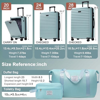 Merax Hardside Luggage Set,5 Piece Front Opening Suitcase Set.Light Blue - color: Light Blue, size: 5 Piece(20/24/28/DB/TB)