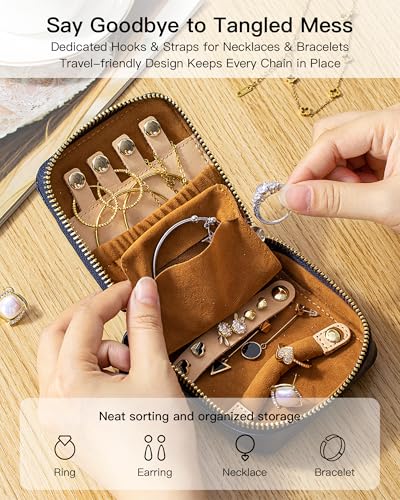 Portable Travel Jewelry Organizer for Rings Earrings Necklaces Bracelets - color: Brown