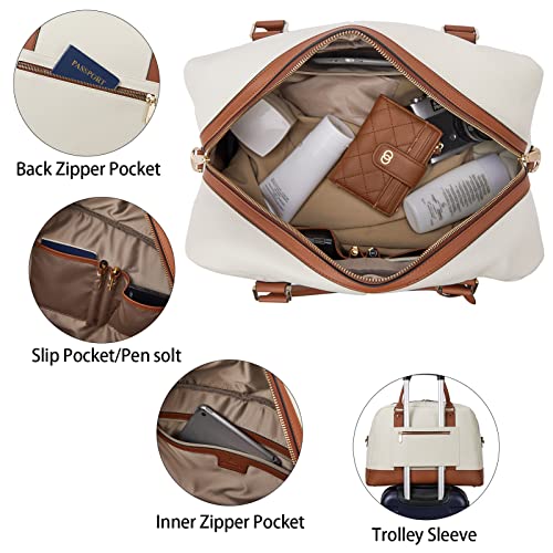 BOSTANTEN Weekender Bags for Women Travel Genuine Leather Overnight Bags - color: A-Beige&Brown