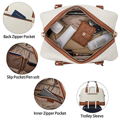 BOSTANTEN Weekender Bags for Women Travel Genuine Leather Overnight Bags - color: A-Beige&Brown