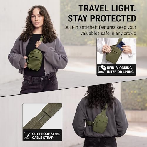 Travel Sling Bag for Men & Women, Anti-Theft RFID Blocking Crossbody Bags - color: Green 2.0 Mini