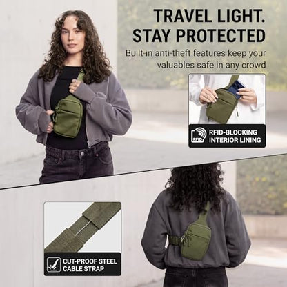 Travel Sling Bag for Men & Women, Anti-Theft RFID Blocking Crossbody Bags - color: Green 2.0 Mini