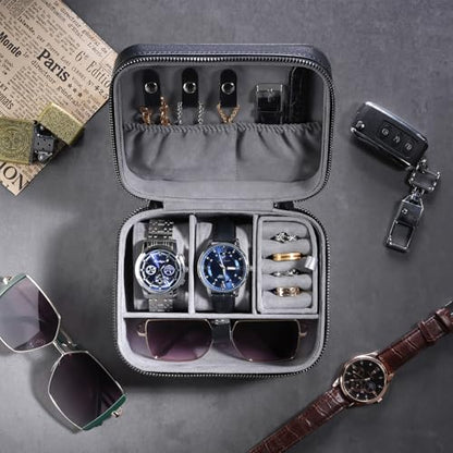 ProCase Travel Watch Case, 2 Slots Mens Jewelry Box -Black - color: Black, size: 2-Slot