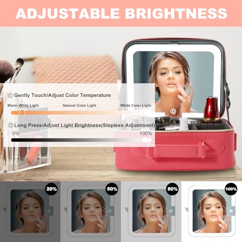 Mocado Travel Makeup Bag with Mirror Makeup Case with 10x Magnifying Mirror - color: Red
