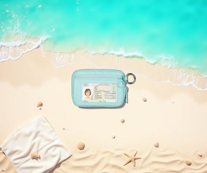 The Iris Wallet Zipper Mini Coin Purse Keychain ID Holder Wallet - color: Aqua Sky