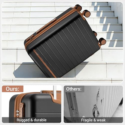 Kono Checked Suitcase 24in Expandable ABS+PC Side Handles luggage Black - color: Black, size: Checked-Medium 24-Inch