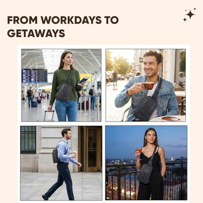 Genuine Leather Body Bag, Unisex Casual Travel Sling | Handcrafted Crossbody Side Organizer, Trendy Durable Secure Travelling Essentials Kept Bag For Daily Use & Active Commuters - color: Grey