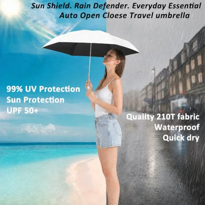 BAODINI Small UV Protection Travel Umbrella Compact for Rain and Sun UPF 50+ Windproof Portable 42 inch Umbrella for Women and Men - color: D-1-White