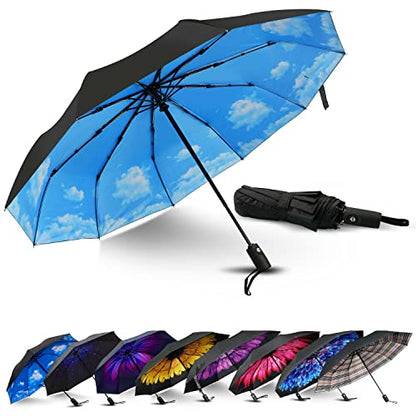 LLanxiry Compact Travel Umbrella, Windproof Automatic Umbrellas for Rain - color: High clouds