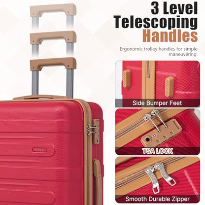 Cobens Luggage Sets 5 Piece, Suitcase with Wheels, 20/24/28inch, Red - color: Red