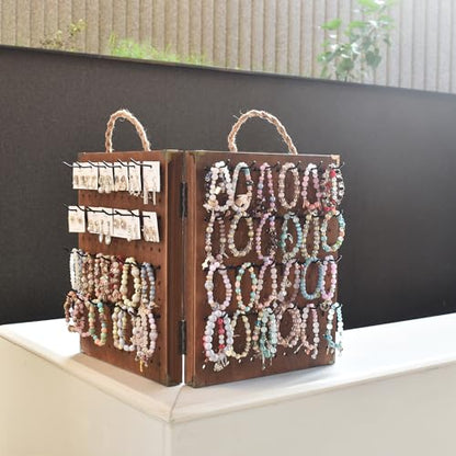 MOOCA Foldable Wooden Pegboard Jewelry Display with 48 Hooks, Brown - color: Brown